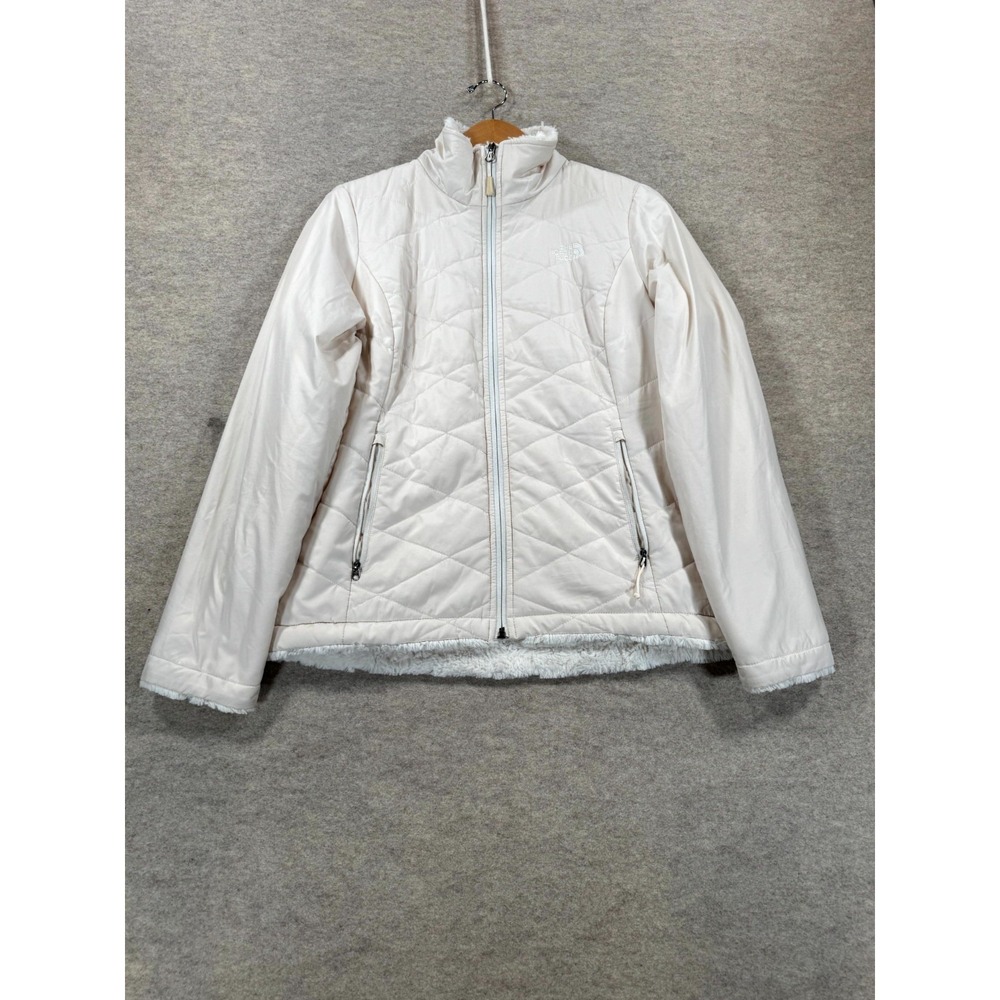 The North Face Quilted Jacket Womens Medium White Faux Fur Lined Winter Full Zip